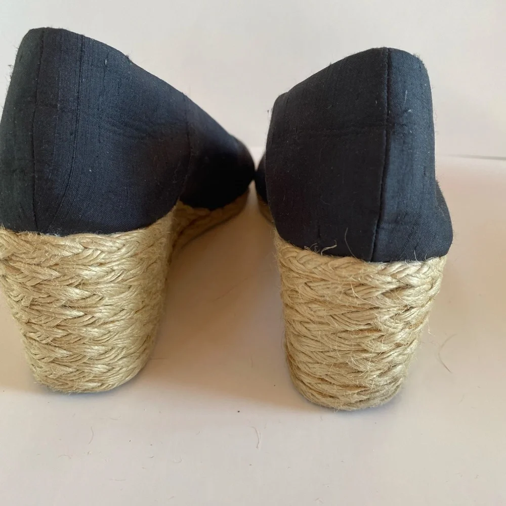 NWT Lauren Ralph Lauren - Black 'Cecilia' Shantung Silk Espadrille Wedge 10B
